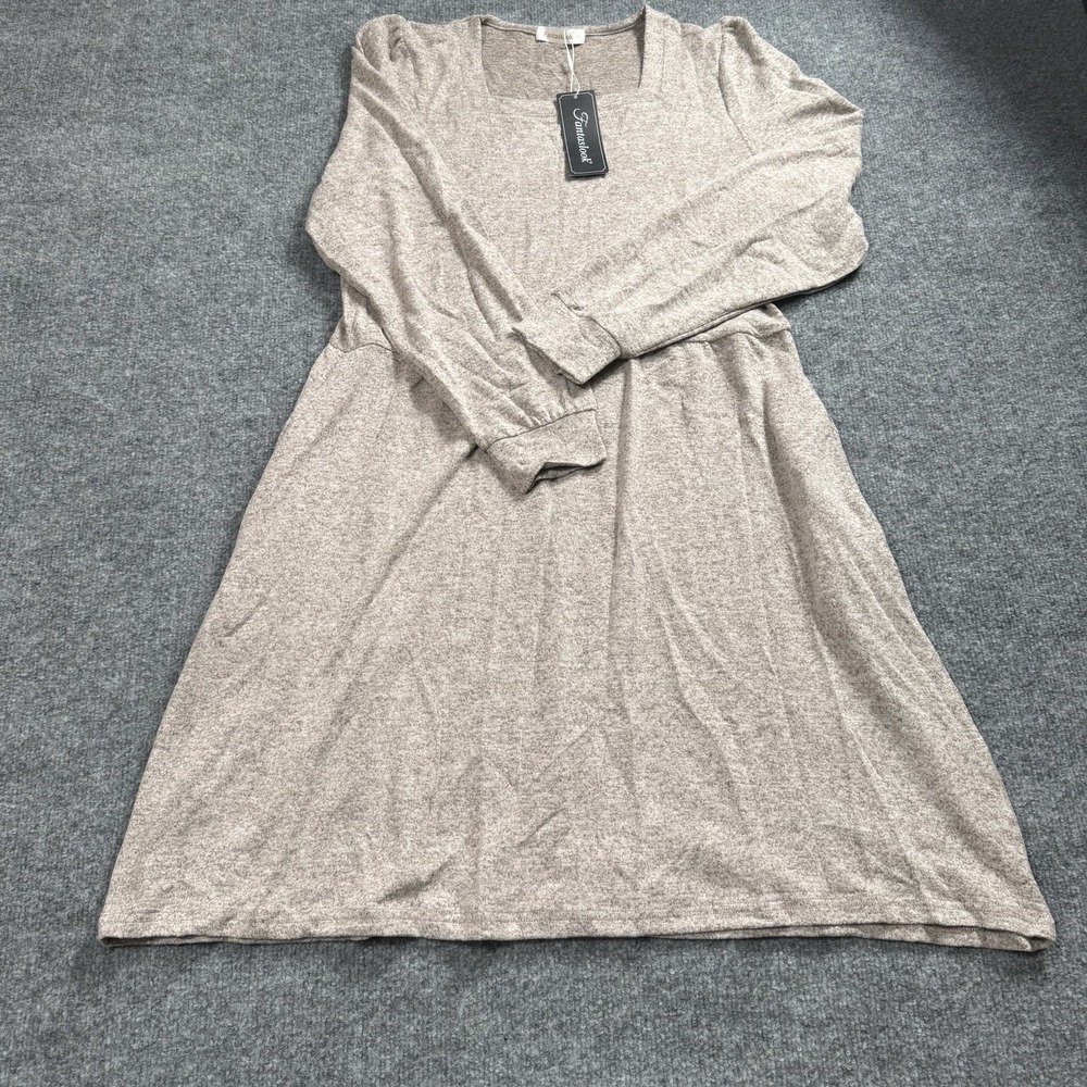Fantaslook Women's Square Neck Dress Long Sleeve  Beige Tunic NWT Size Large